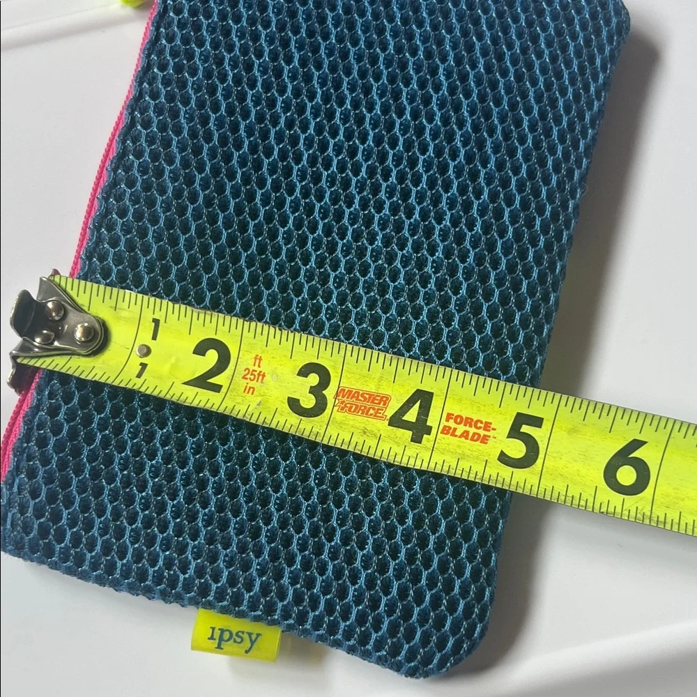 Ipsy Blue Mesh Pouch with Neon Accents